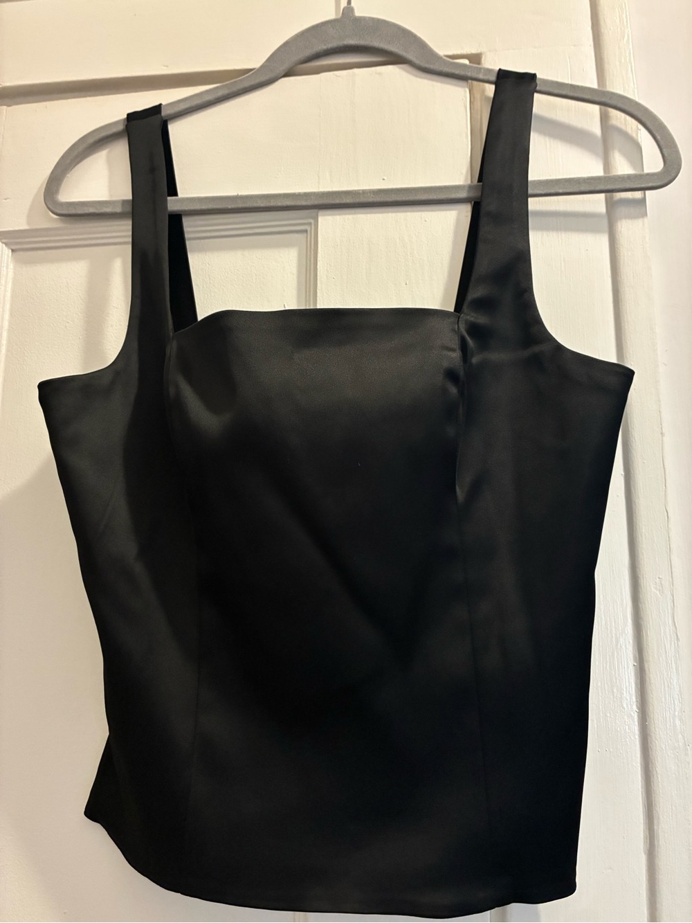 Abercrombie Satin Sculpt Black Squareneck Set Top Size M NWT